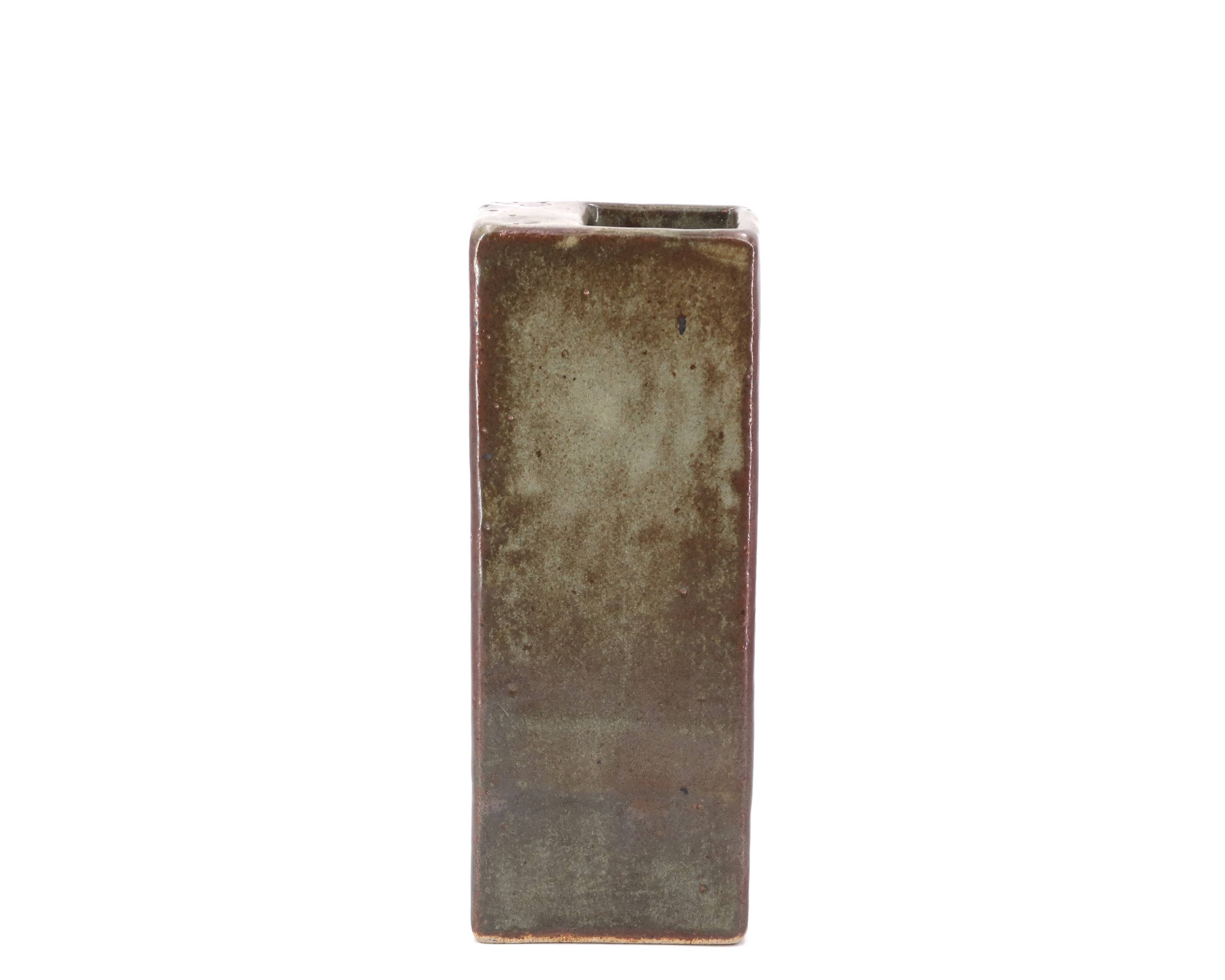 Signed stoneware brick vase, 1970s