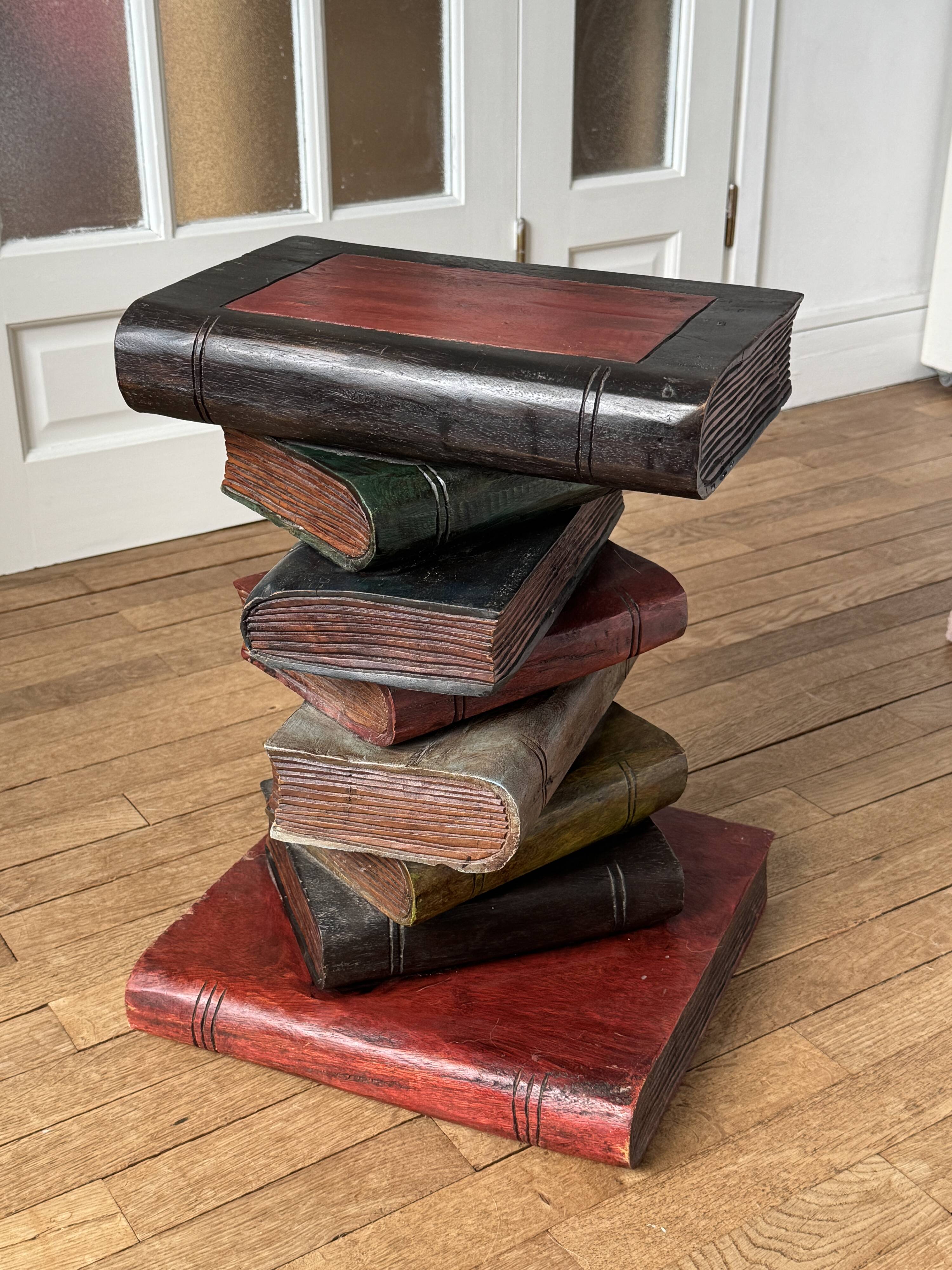 Stool "Stack of Books" Carved Solid Wood