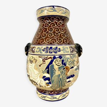 Glazed ceramic vase of the School of Bien-Hoa, Decorations of sages, circa 1930