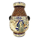 Glazed ceramic vase of the School of Bien-Hoa, Decorations of sages, circa 1930