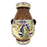 Glazed ceramic vase of the School of Bien-Hoa, Decorations of sages, circa 1930
