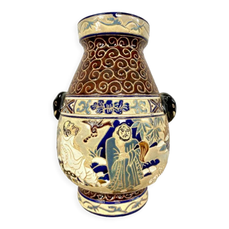 Glazed ceramic vase of the School of Bien-Hoa, Decorations of sages, circa 1930