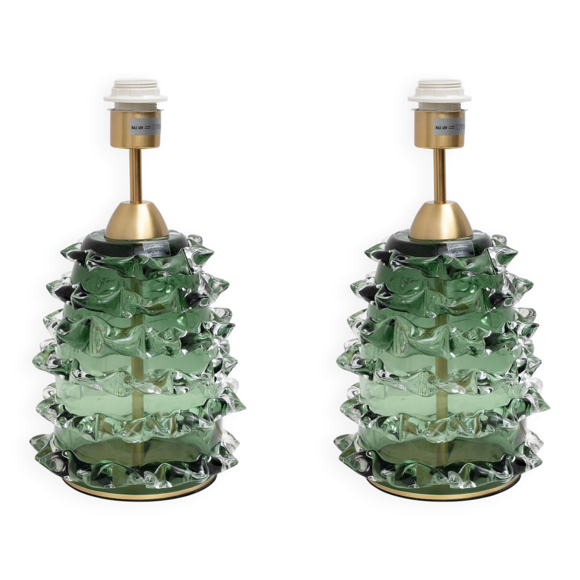 Paire de lampes de table en verre de Murano Rostrato vert