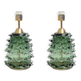 Paire de lampes de table en verre de Murano Rostrato vert