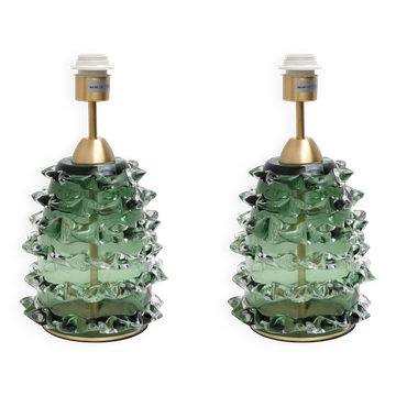 Paire de lampes de table en verre de Murano Rostrato vert