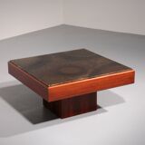 Table basse brutaliste en bois et cuivre, 1970