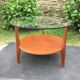Vintage coffee table round compass legs top in glass and teak wood