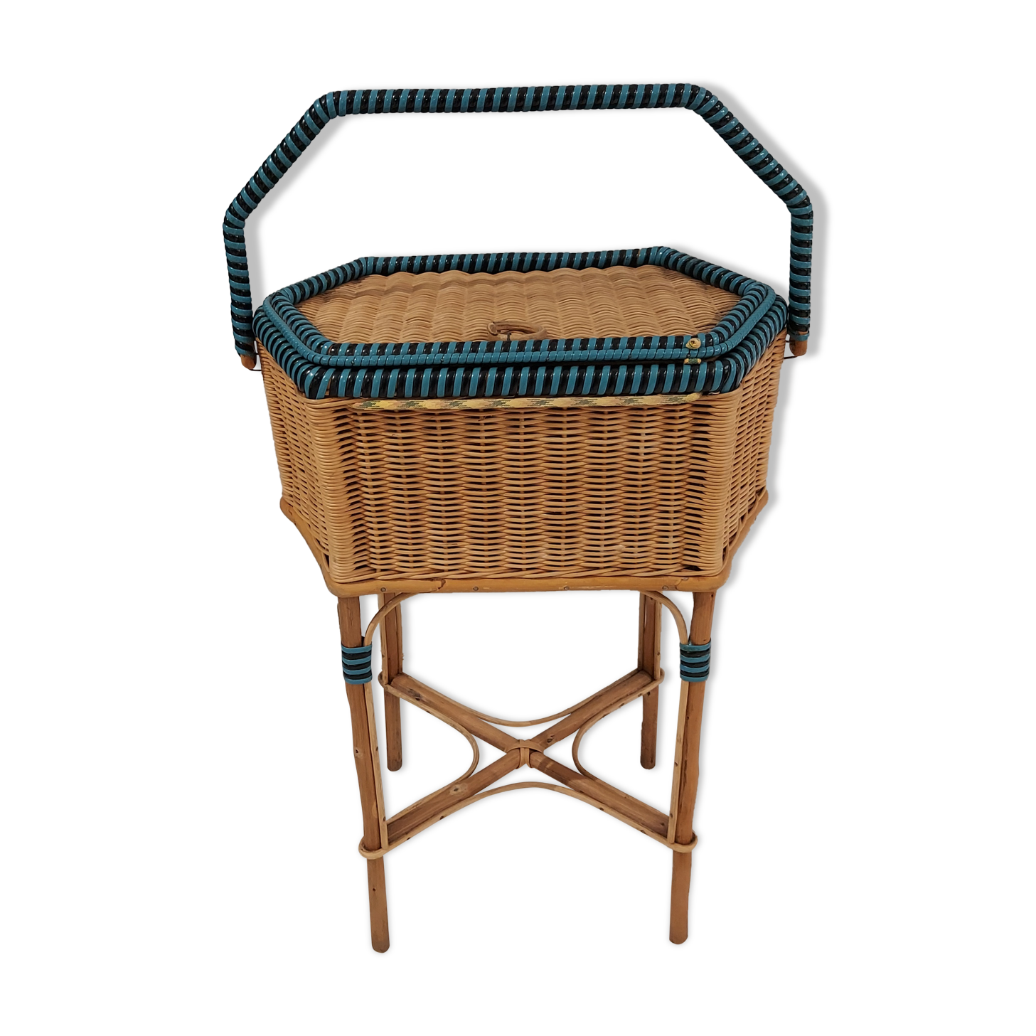 Vintage rattan sewing box 1950s