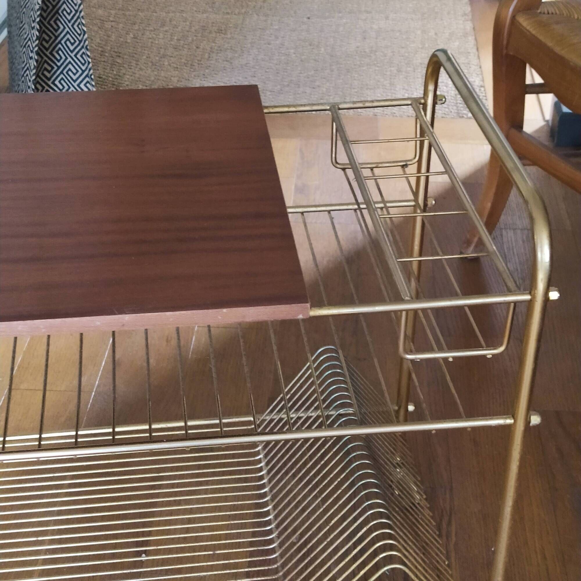 wooden and brass vinyl door trolley from the 1960s/1970s