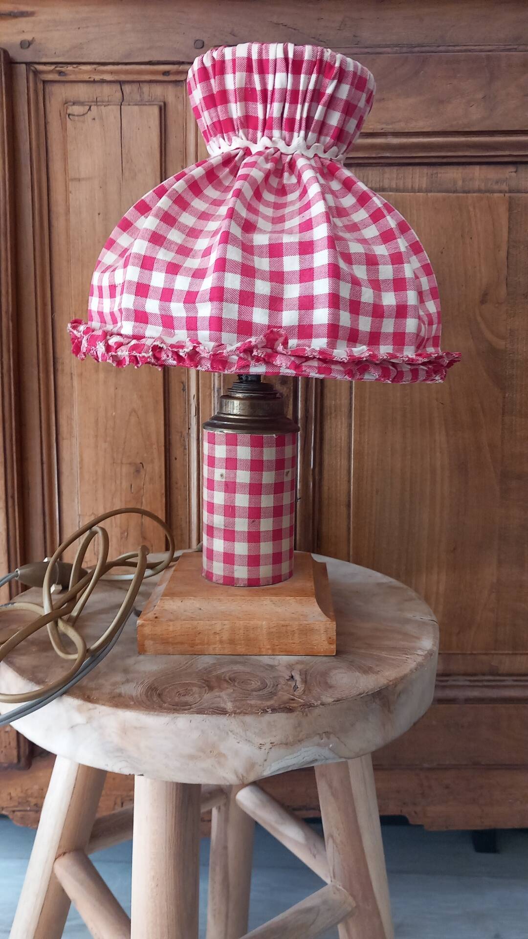 Lampe à poser rustique abat- jour vichy cottagecore