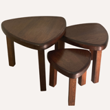 Brutalist oak organic curved oval side or nesting tables, Dutch ca 1960