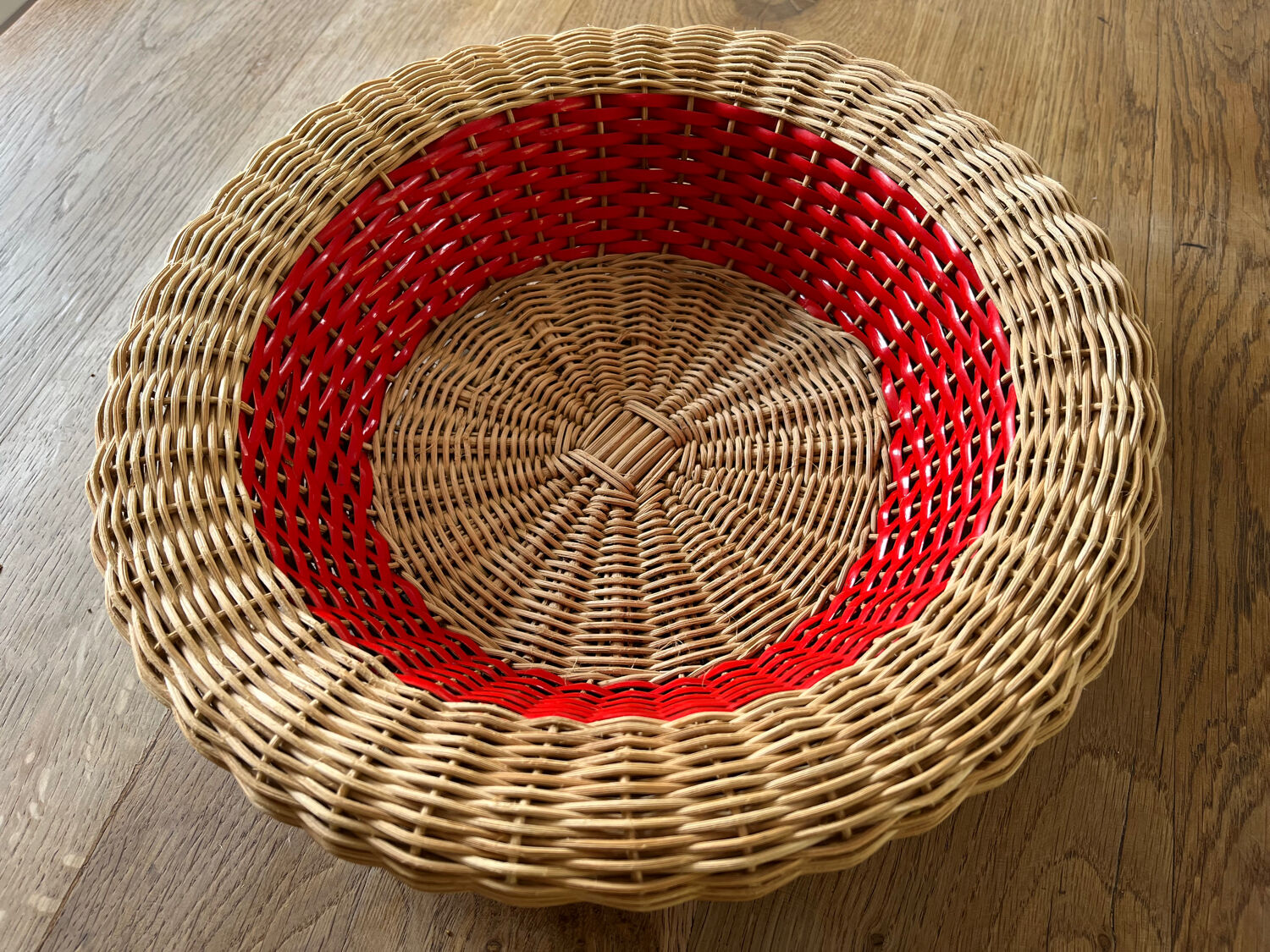 Rattan basket with red trim