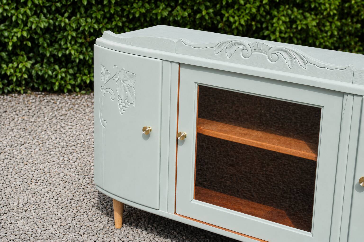 Art Deco sideboard in solid wood – Verdigris – 140 cm