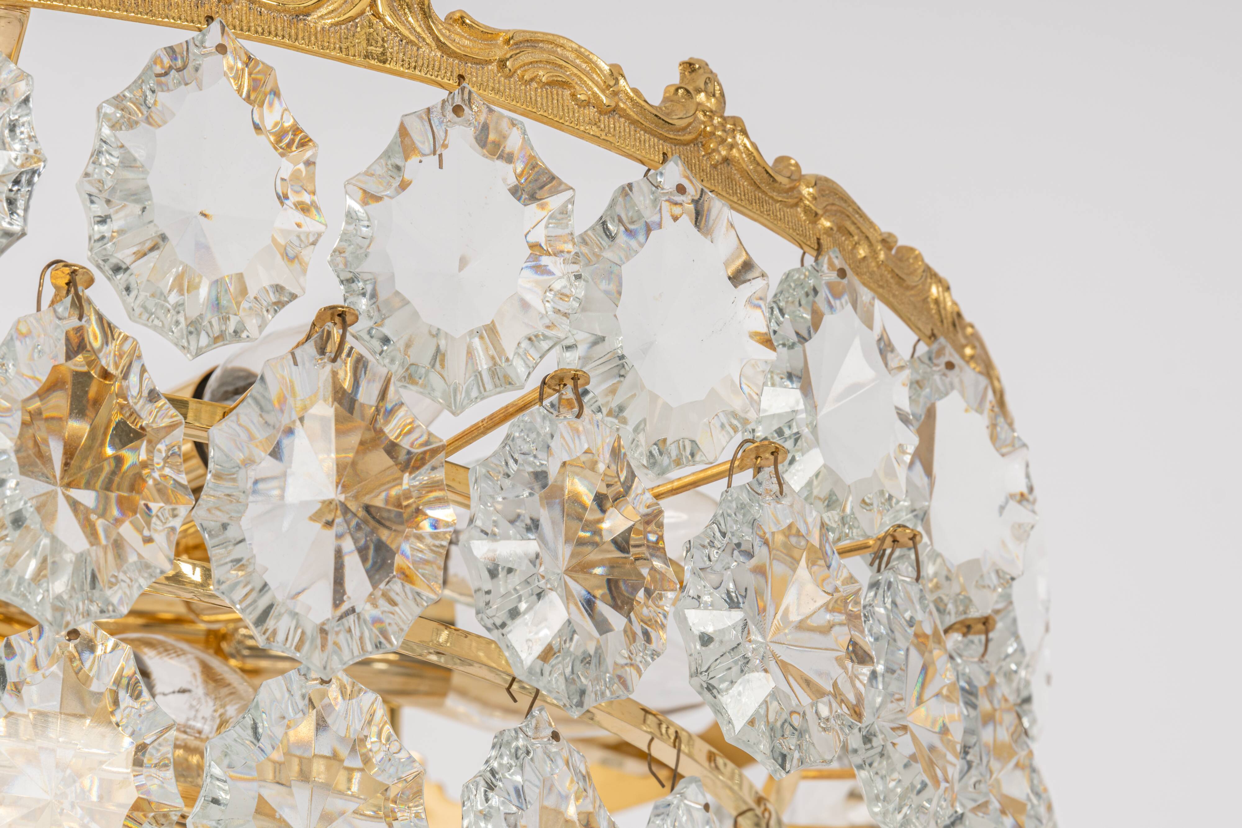 Bakalowits Chandelier, Brass and Crystal Glass, Austria, 1960s