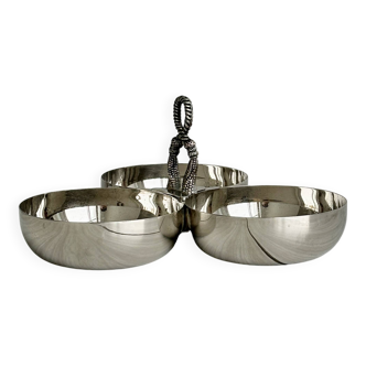 Vintage silver-plated metal display stand with three small bowls