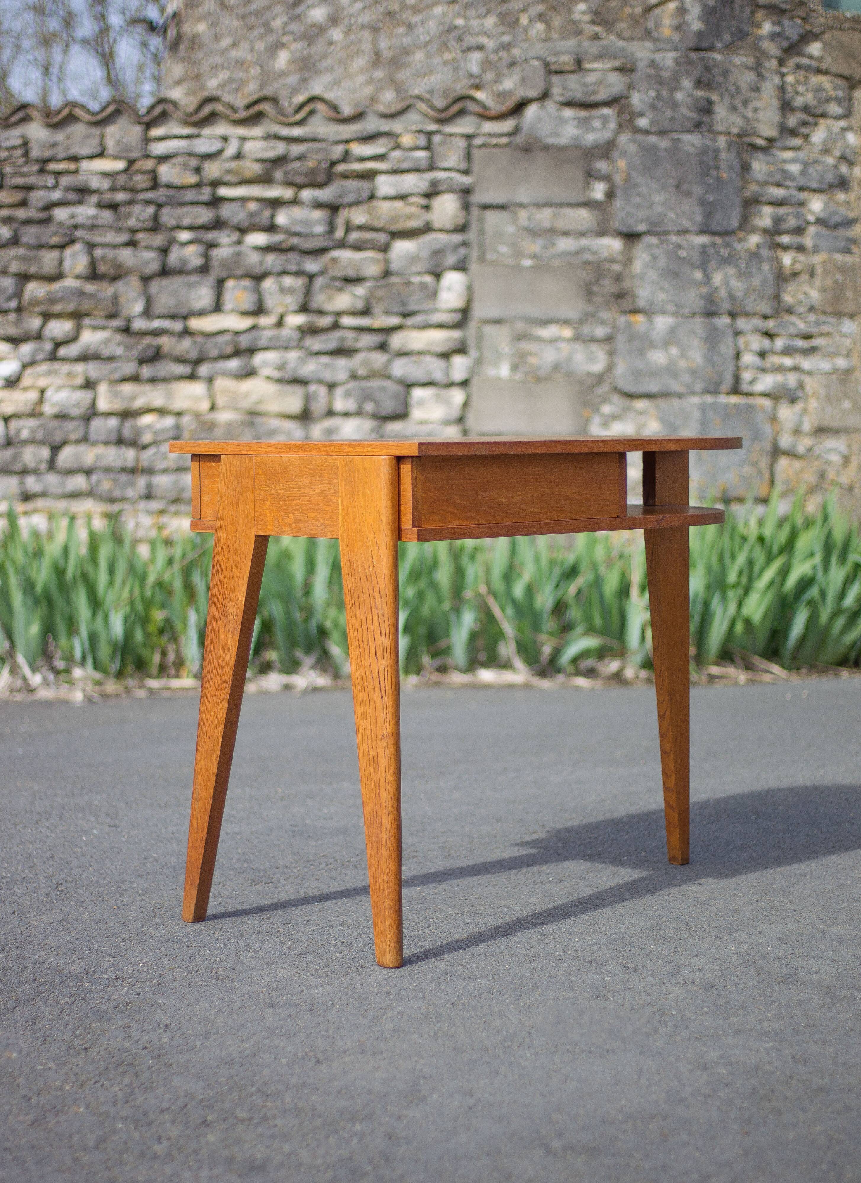 desk, tripod wooden desk, small French designer desk, modernist desk, 50's
