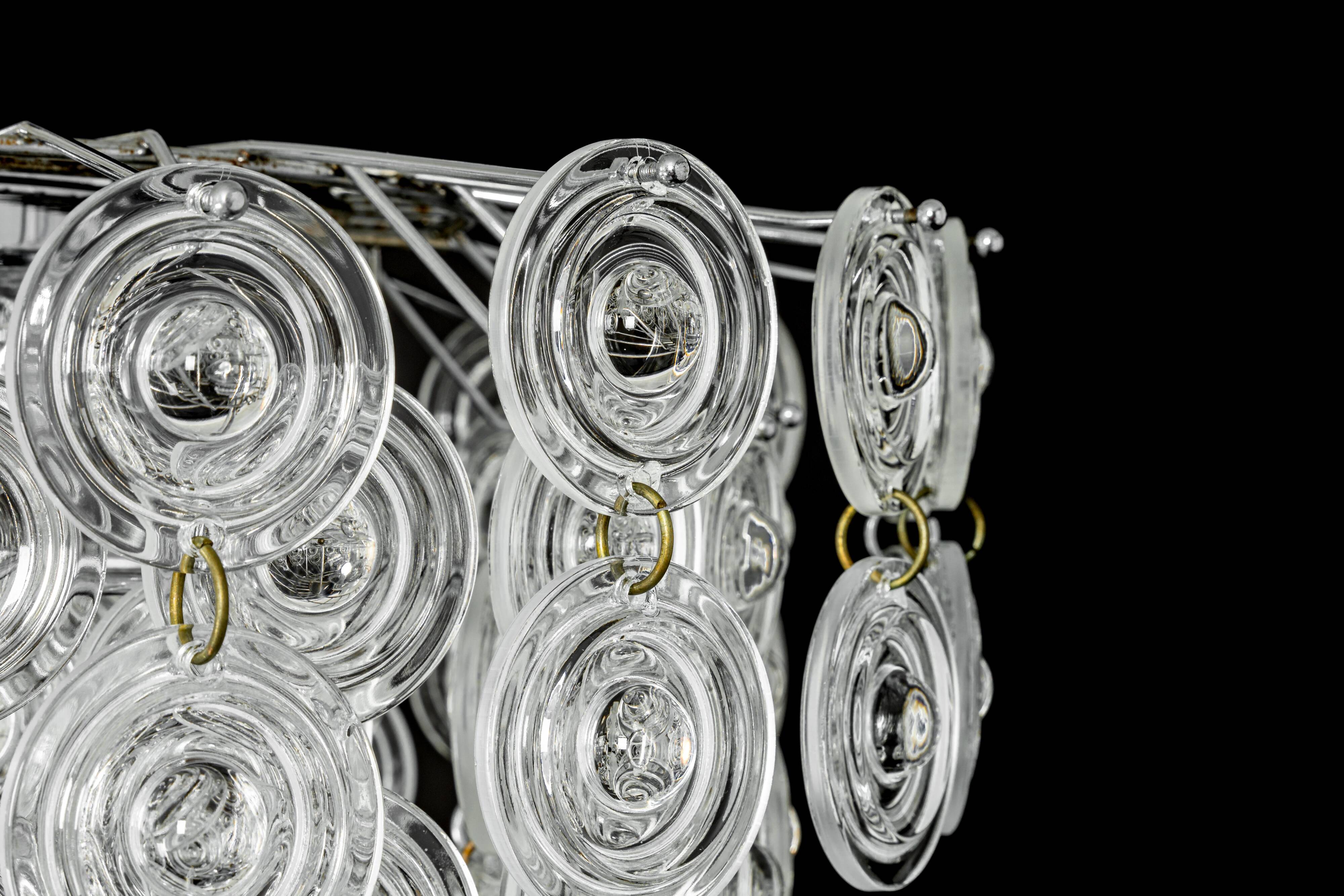 Small sparkling pendant light, chrome and crystal glass by Kinkeldey, Germany, 1970.