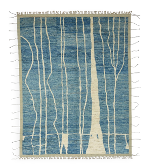 Tapis tribal tissé à la main, pièce unique, 288 cm x 369 cm, en laine bleue