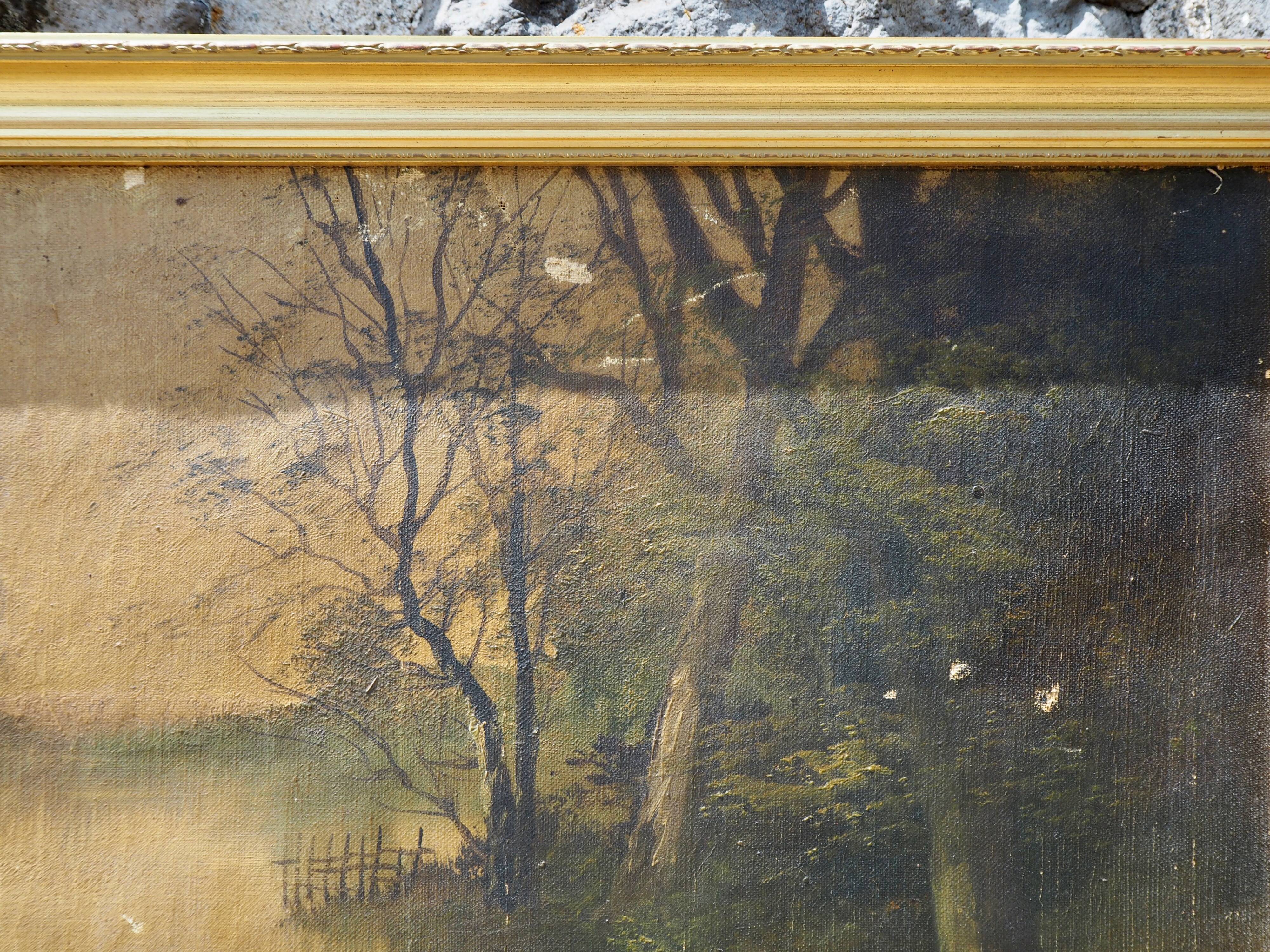 Pendants de scènes de chasse, huiles sur toile encadrées