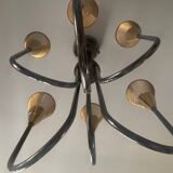 Lustre vintage en laiton et rigitulle 6 feux