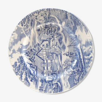 Assiette en céramique de Lunéville, décor cottage anglais, bleue