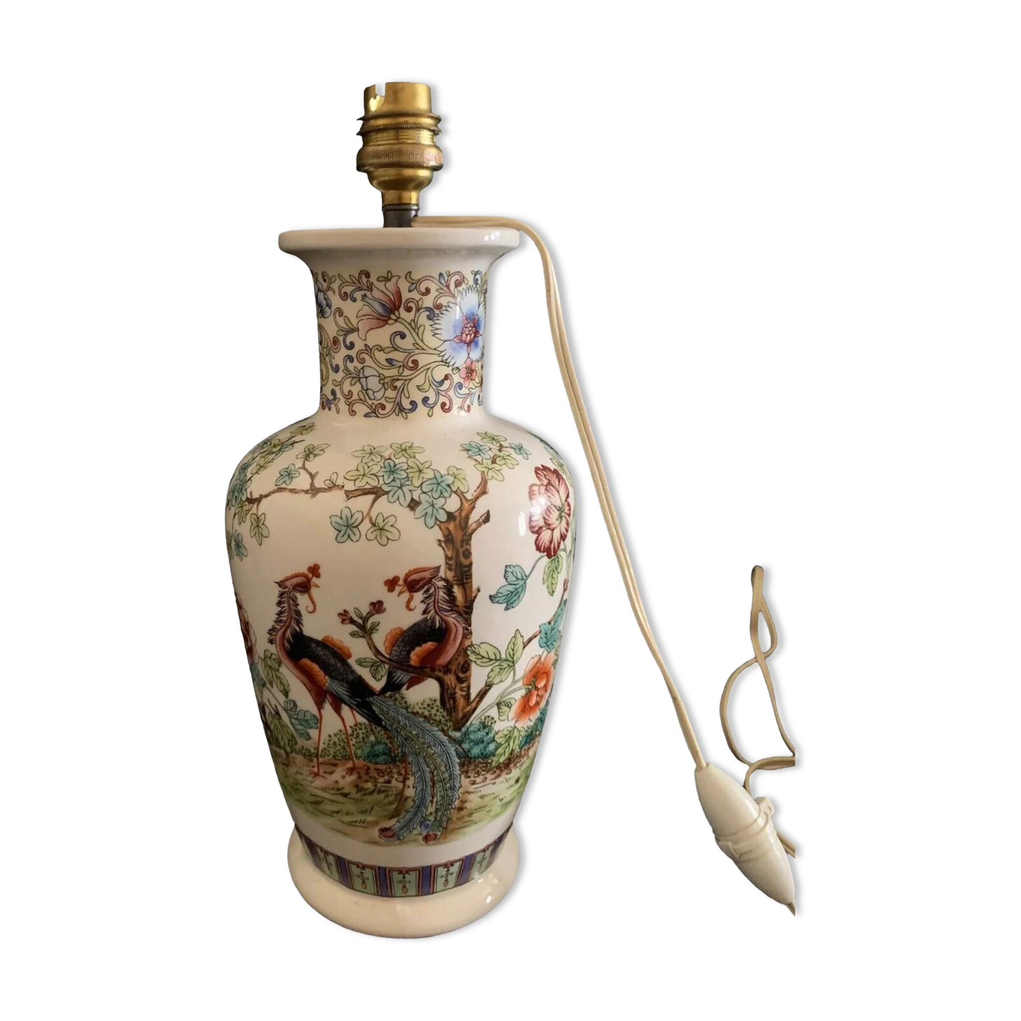 Lamp foot, Chinese style, flowers, sinograms, porcelain, Italy