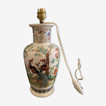 Pied de lampe, style chinois, fleurs, sinogrammes, porcelaine, Italie