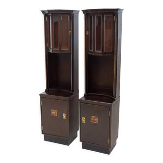 Pair of fully restored viennese secession chimney nightstands, 1910, austria