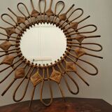 Vintage rattan and bamboo peacock style mirror