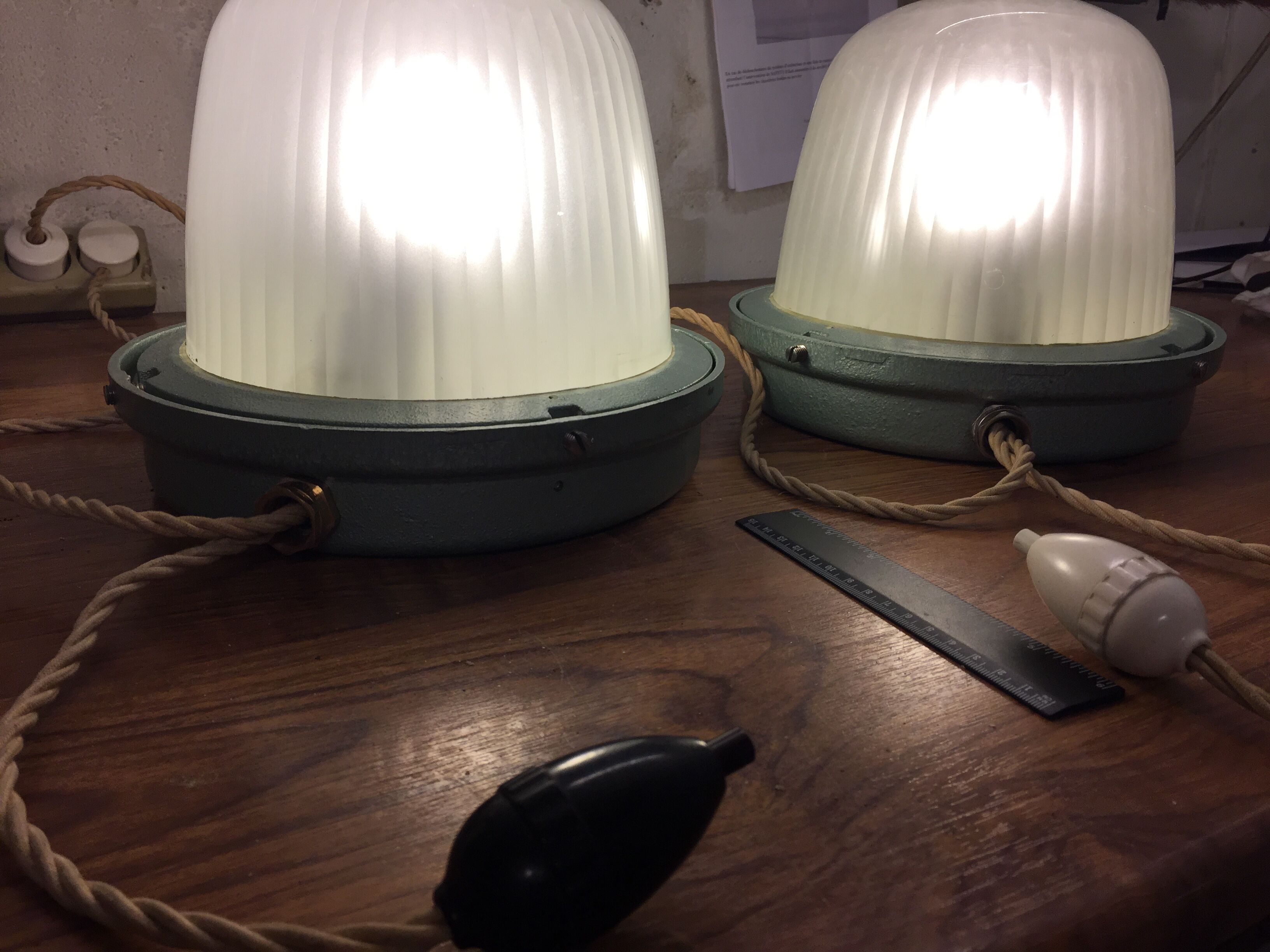 Pair of bedside Holophane with switch lamps PEAR vintage