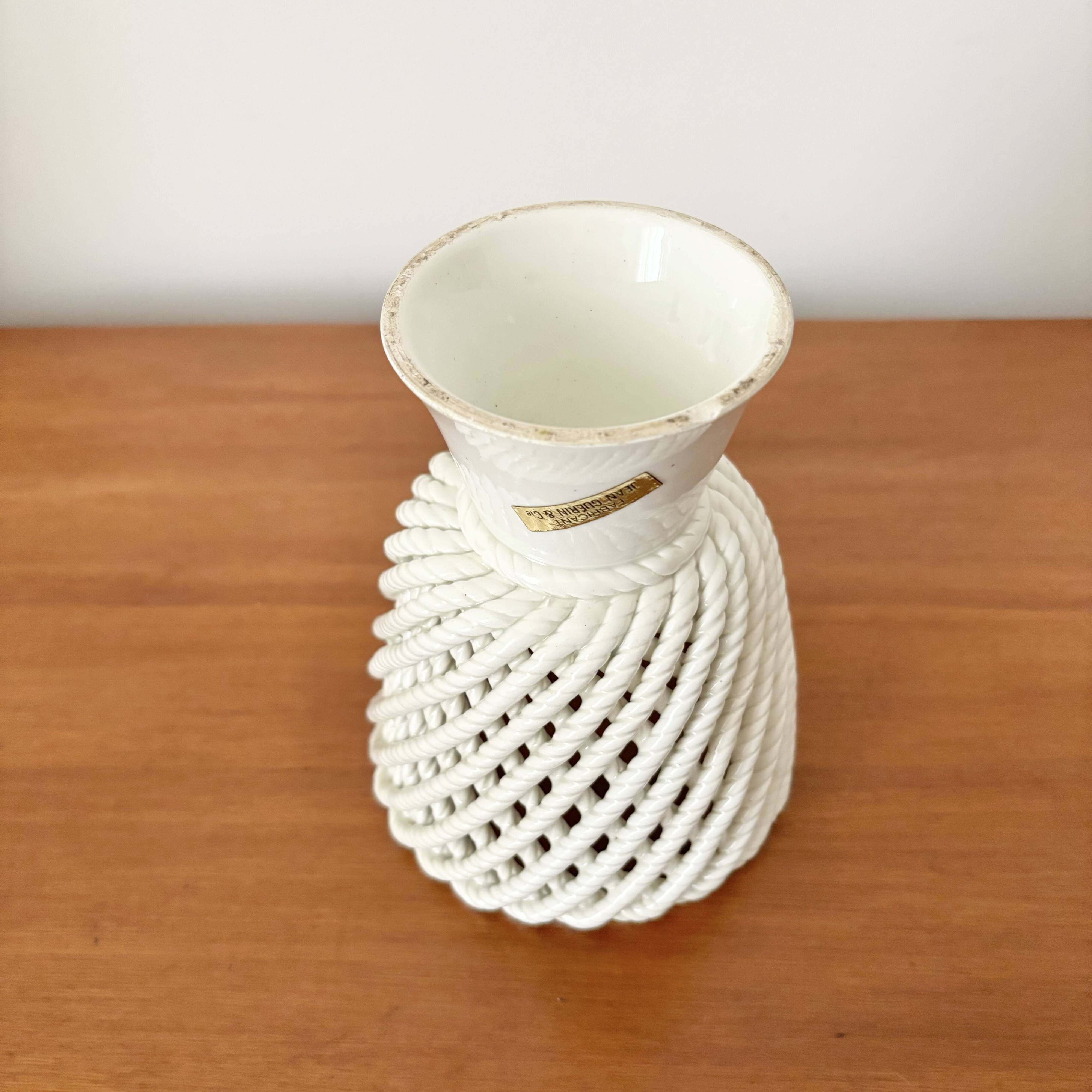 Vintage ceramic openwork vase & cache pot