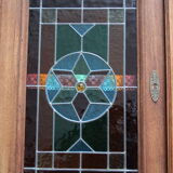 Henri II style double body in worked oak, original leaded stained glass windows