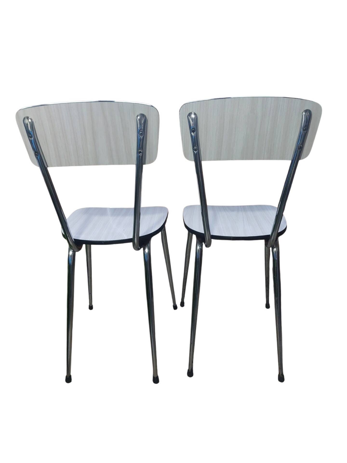 Pair of vintage chairs in light Formica and chrome metal – 1960s