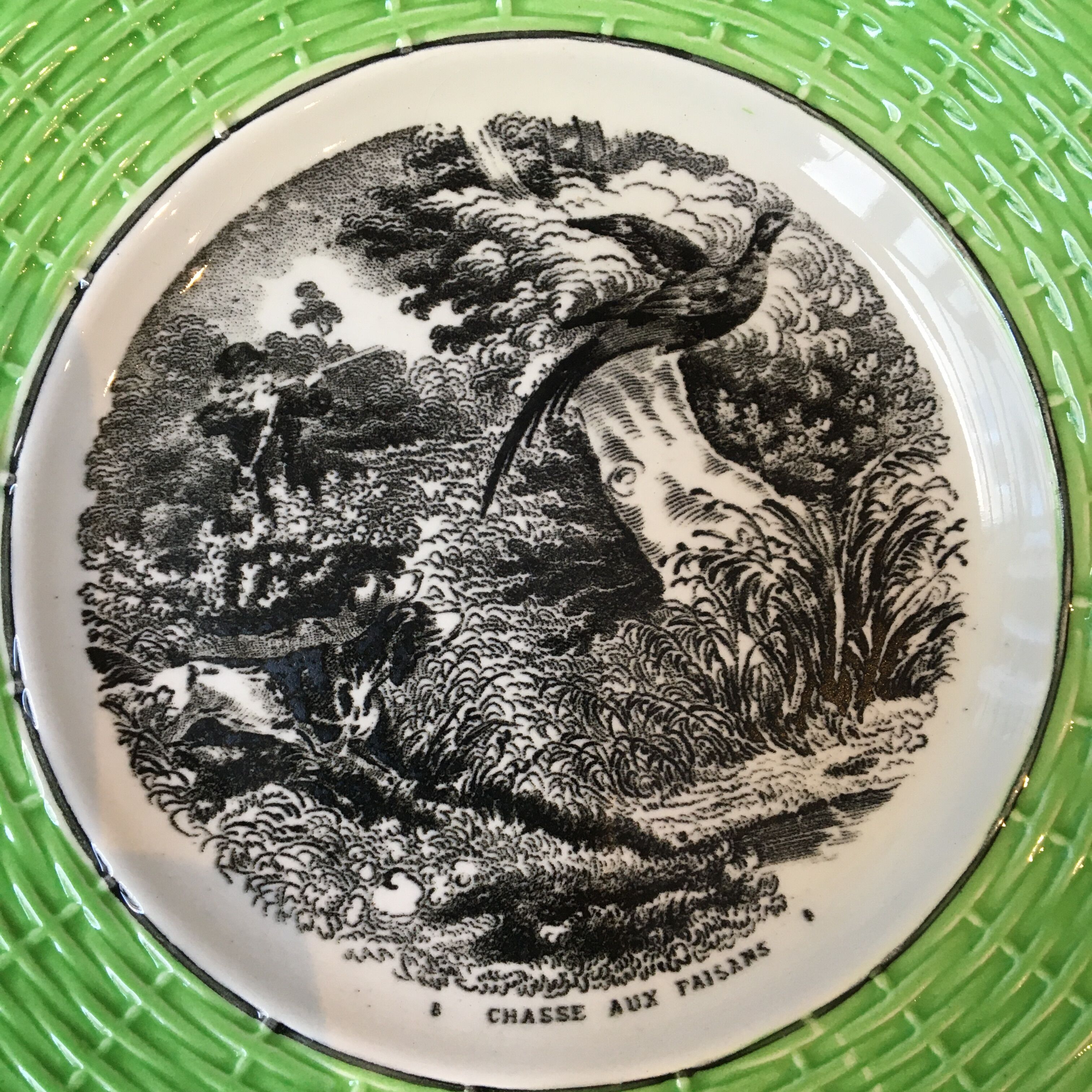 Set de 5 assiettes XIXeme thème chasse Digoin Sarreguemines