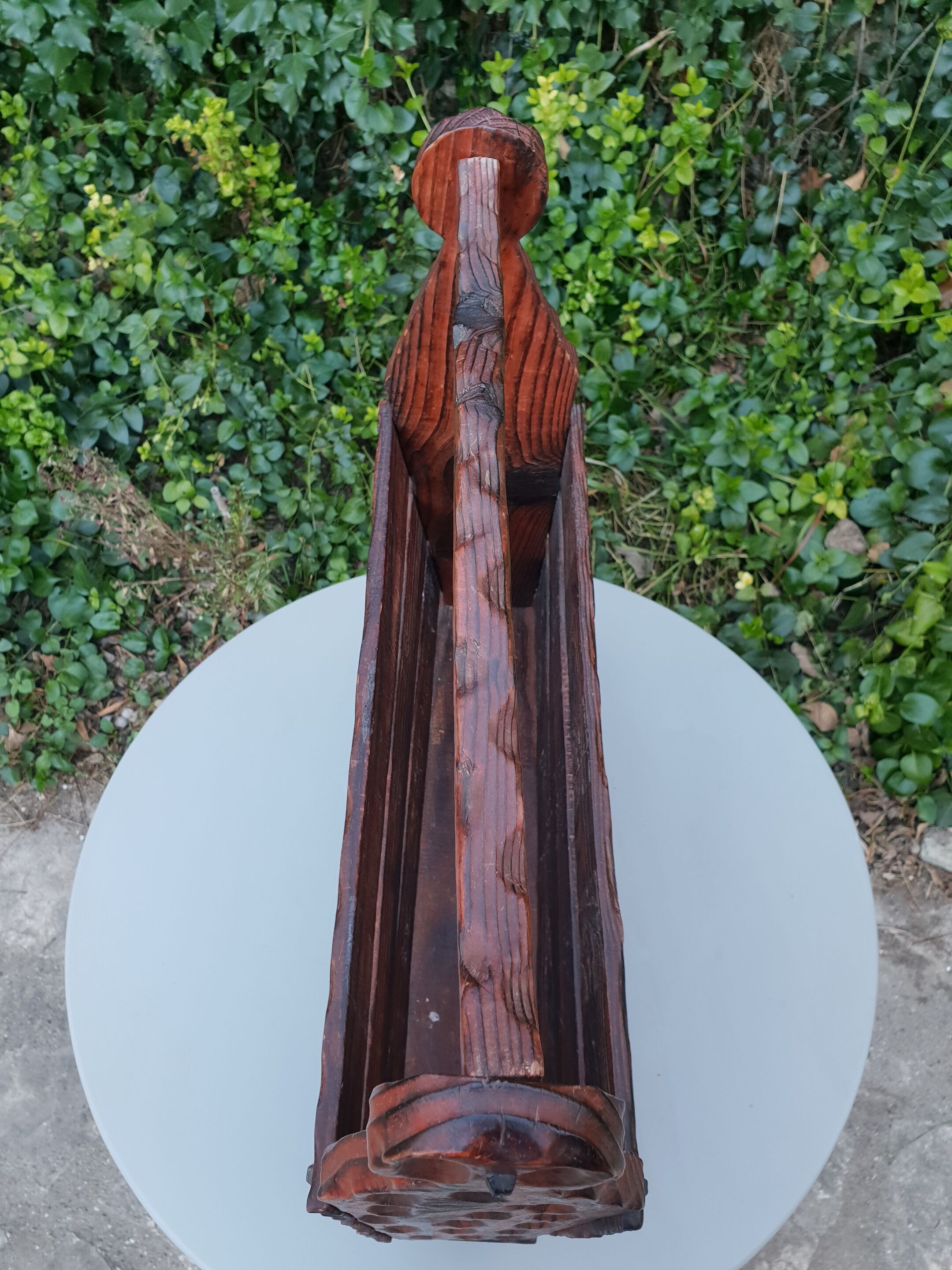 Brutalist pine magazine holder 1970