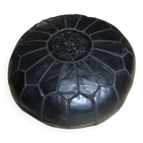 Moroccan pouf black leather