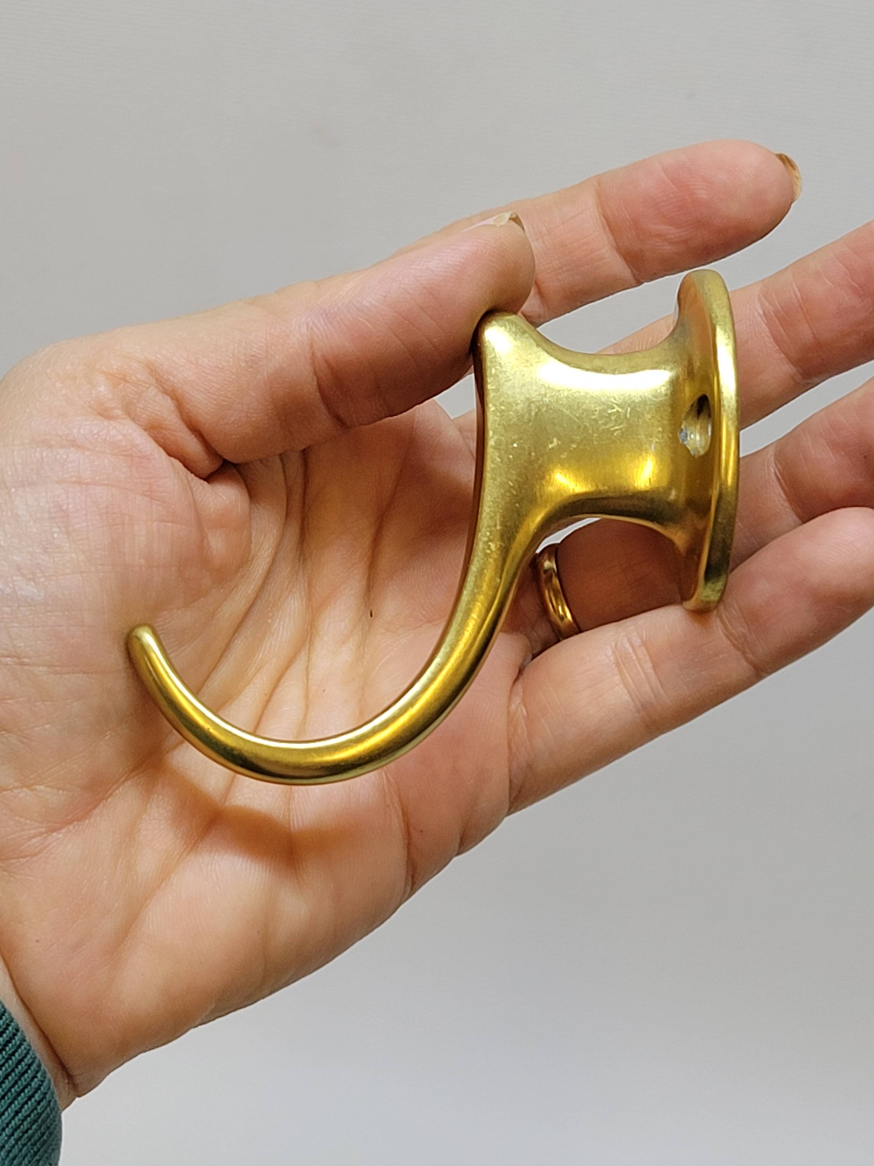 Gold-Colored Anodized Aluminum Coat Hooks, 1950s, Set of 2