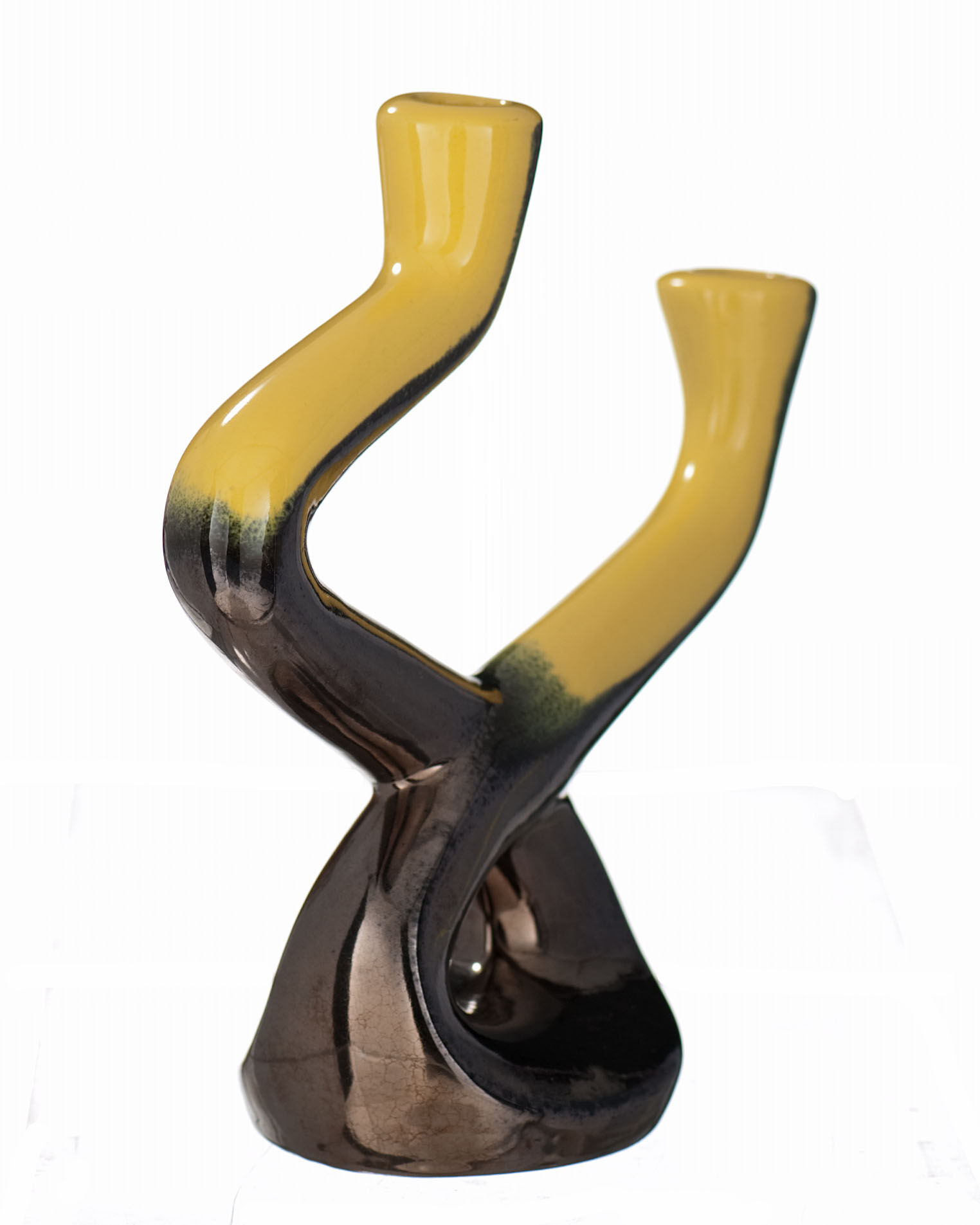 Vintage ceramic candle holder yellow and black Ceramidi Vallauris 1950