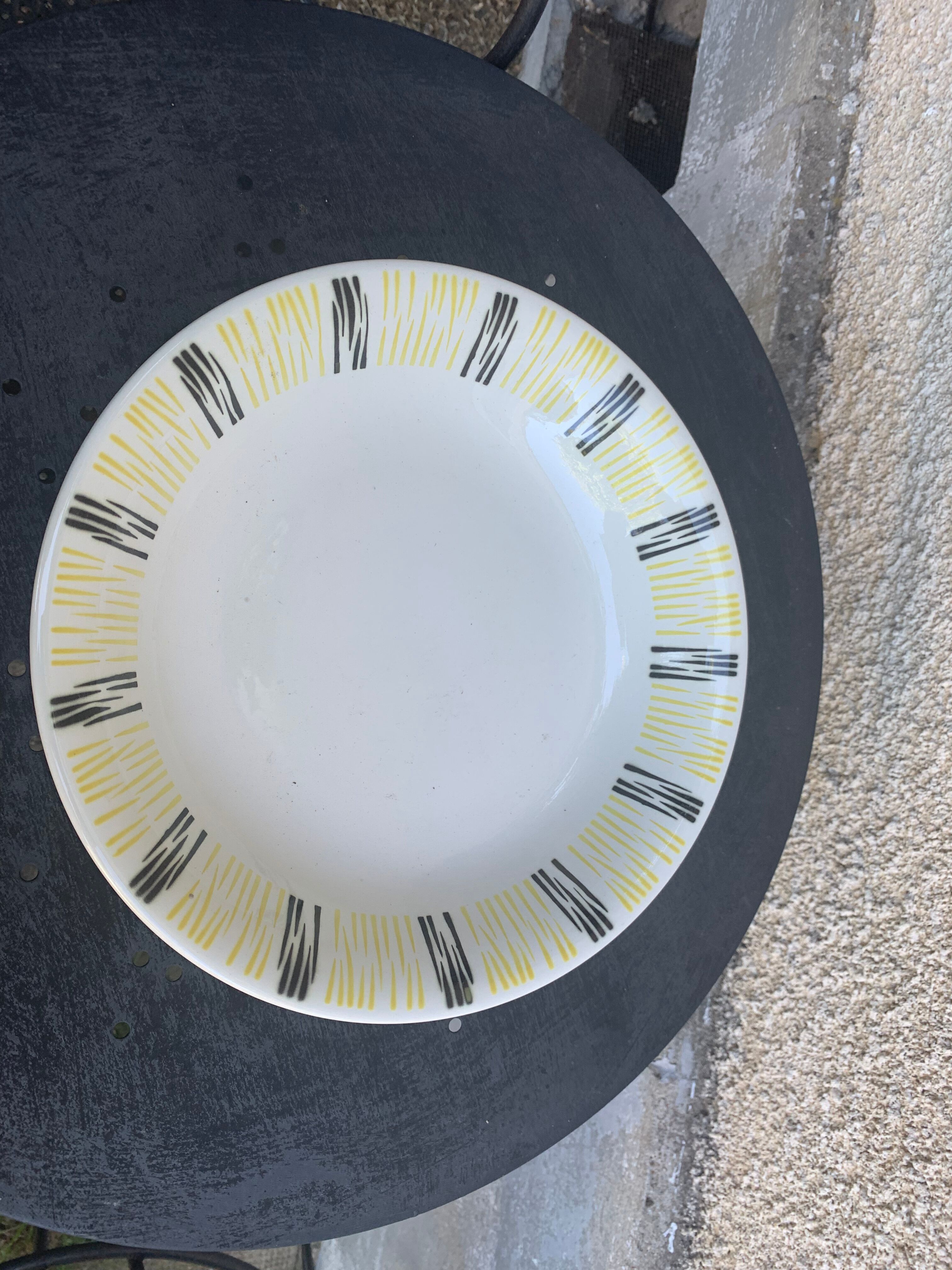 Hollow plate in enamelled ceramic FB number 63 design and vintage pattern