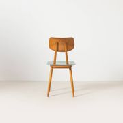 Set of 4 midcentury dining chairs from TON, blue painted plywood, 1960S