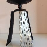 Brutalist candle holder tripod in golden metal / vintage 60s-70s
