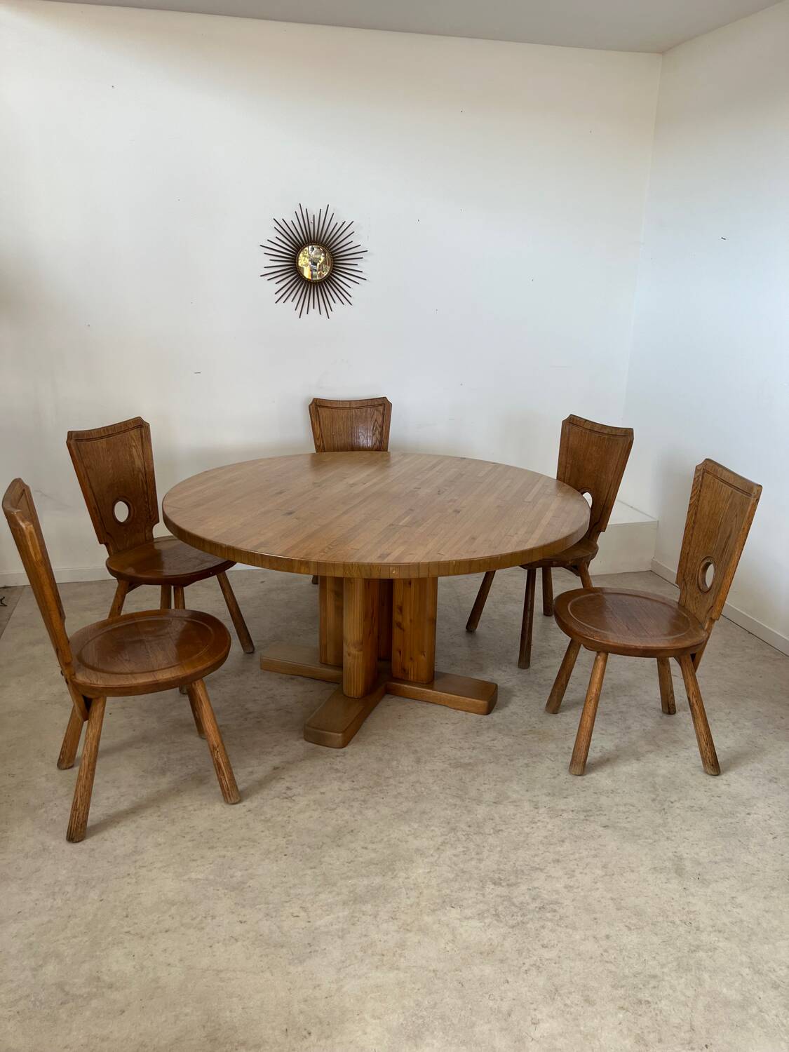 Large solid wood table 140 cm, vintage Scandinavian 70s design