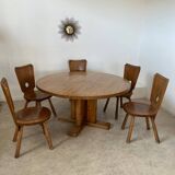 Large solid wood table 140 cm, vintage Scandinavian 70s design