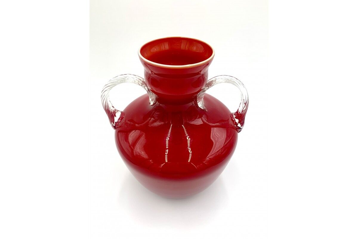 Large red glass vase Opalina Fiorentina Empoli, Italy, 1960s