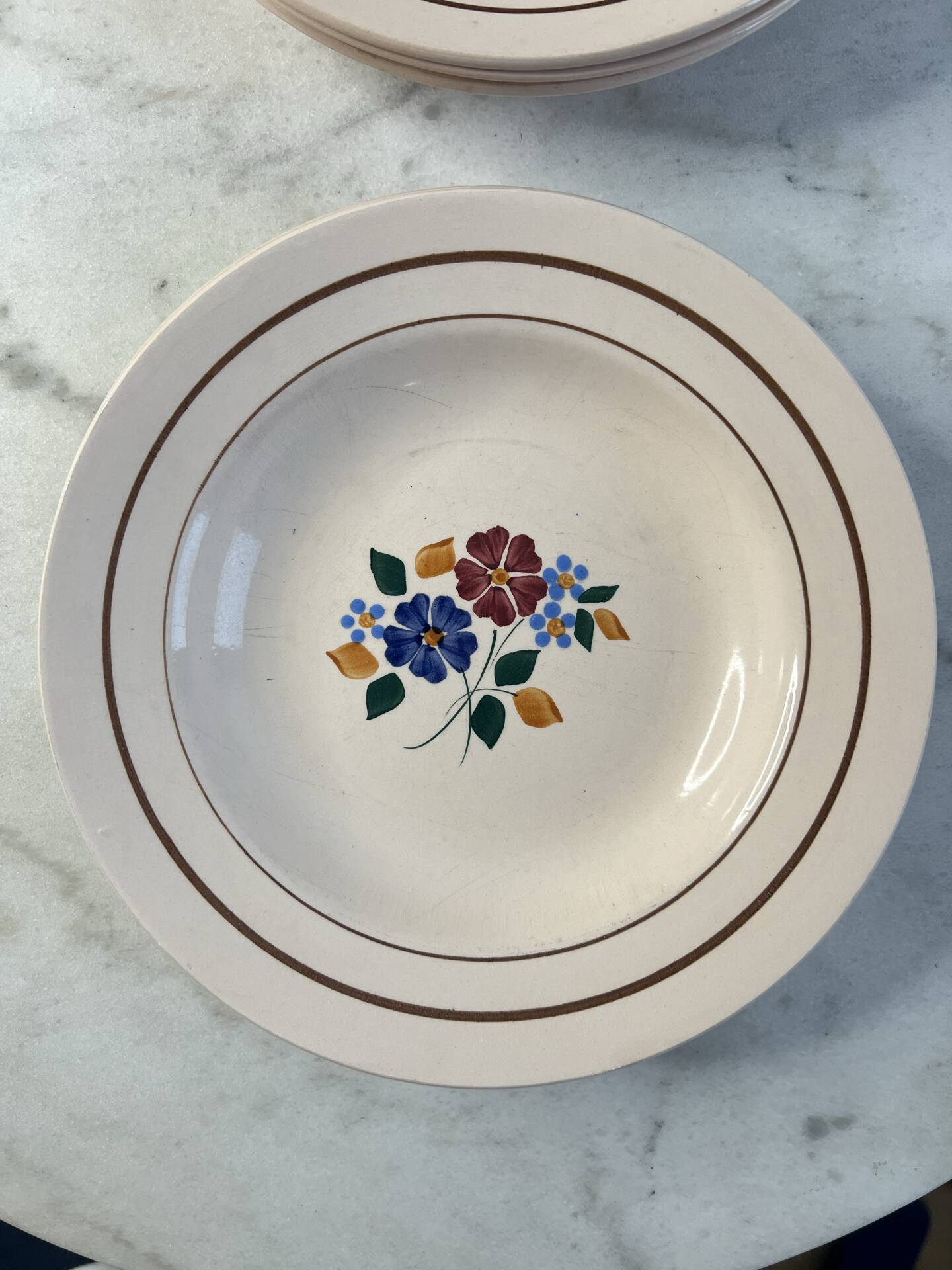 Set of 6 St Amand hand-painted deep plates 22.5cm
