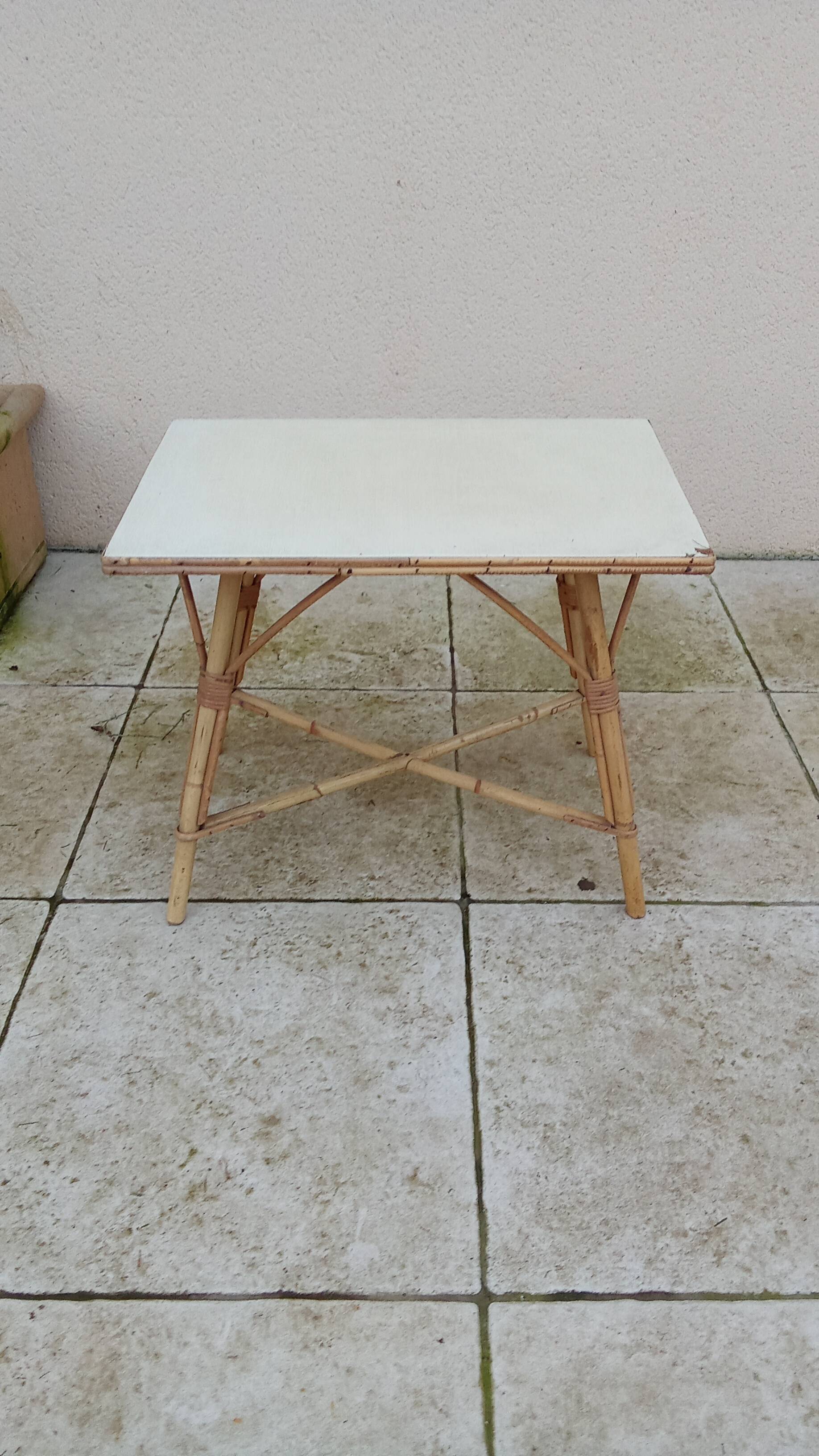 Small vintage rattan coffee table