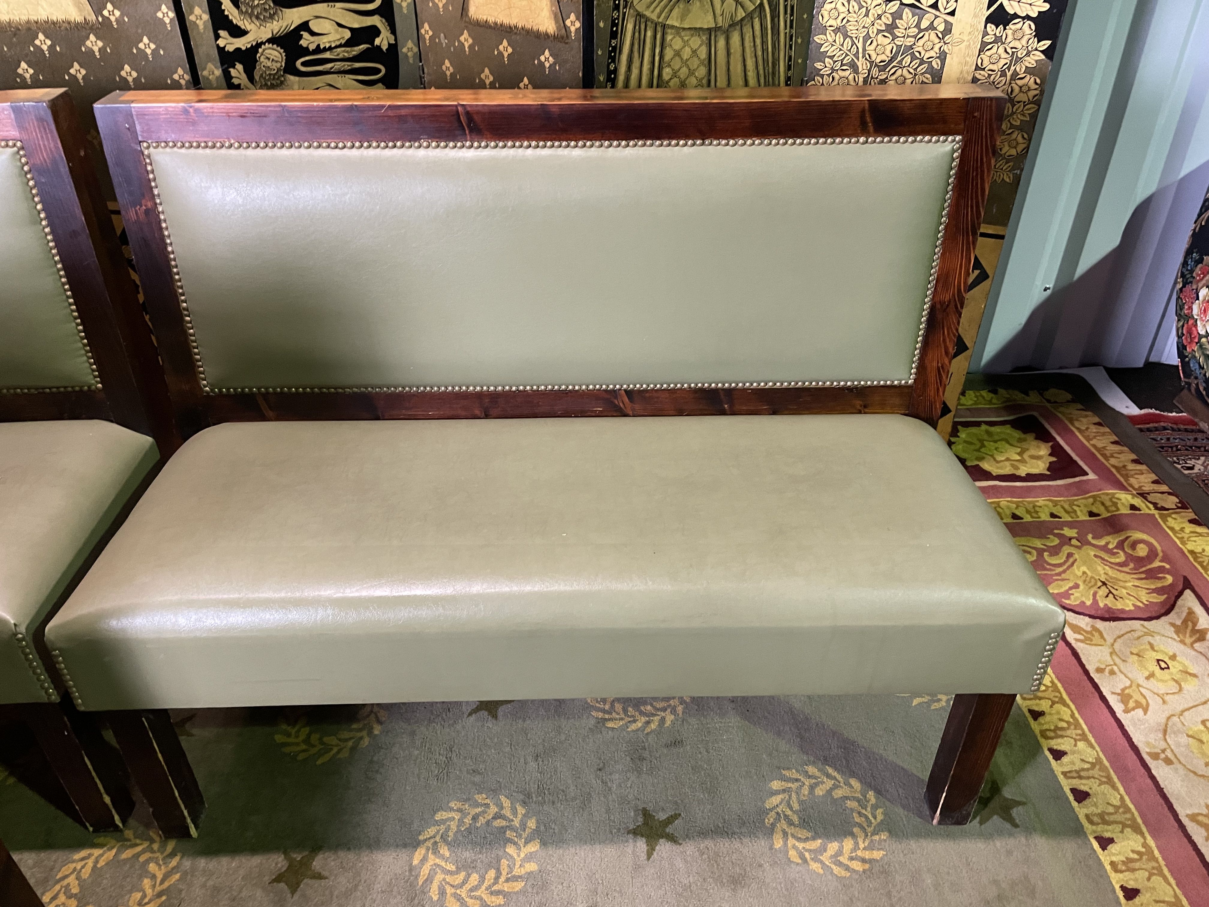 Suite of 4 bistro benches - brasserie in green skaï