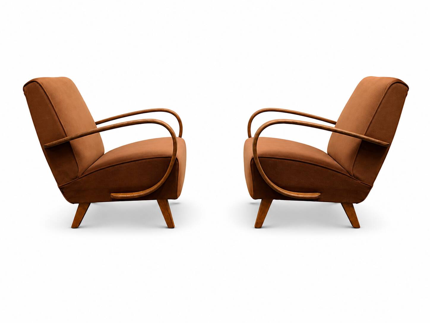 1930s Jindřich Halabala Bentwood Armchairs in Cognac Velvet