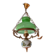 Old green opaline chandelier, gold metal and earthenware