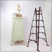 Vintage Green patinated wood Pedestal Cabinet Storage
